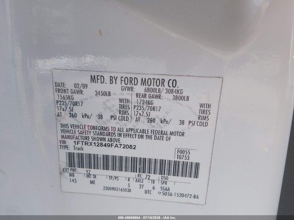 1FTRX12849FA72082 2009 FORD F-150 photo no. 9