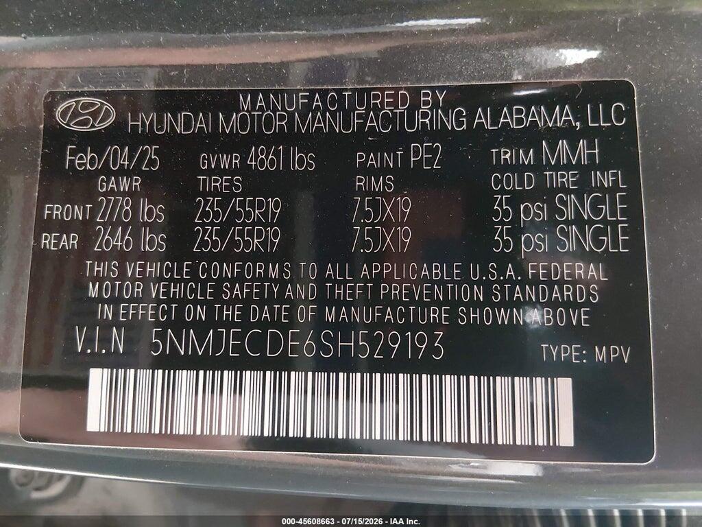 5NMJECDE6SH529193 2025 HYUNDAI TUCSON photo no. 9