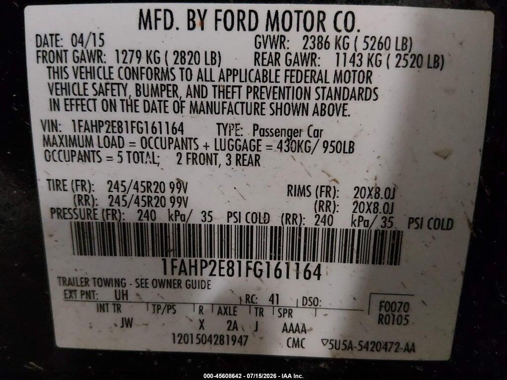 1FAHP2E81FG161164 2015 FORD TAURUS photo no. 9