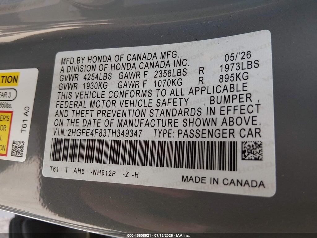 2HGFE4F83TH349347 2026 HONDA CIVIC HYBRID photo no. 9