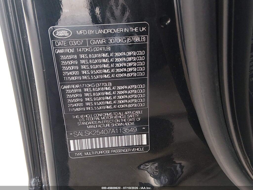 SALSK25407A113549 2007 LAND ROVER RANGE ROVER SPORT photo no. 9