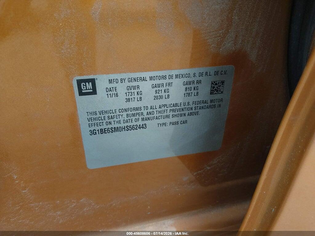 3G1BE6SM0HS562443 2017 CHEVROLET CRUZE photo no. 9