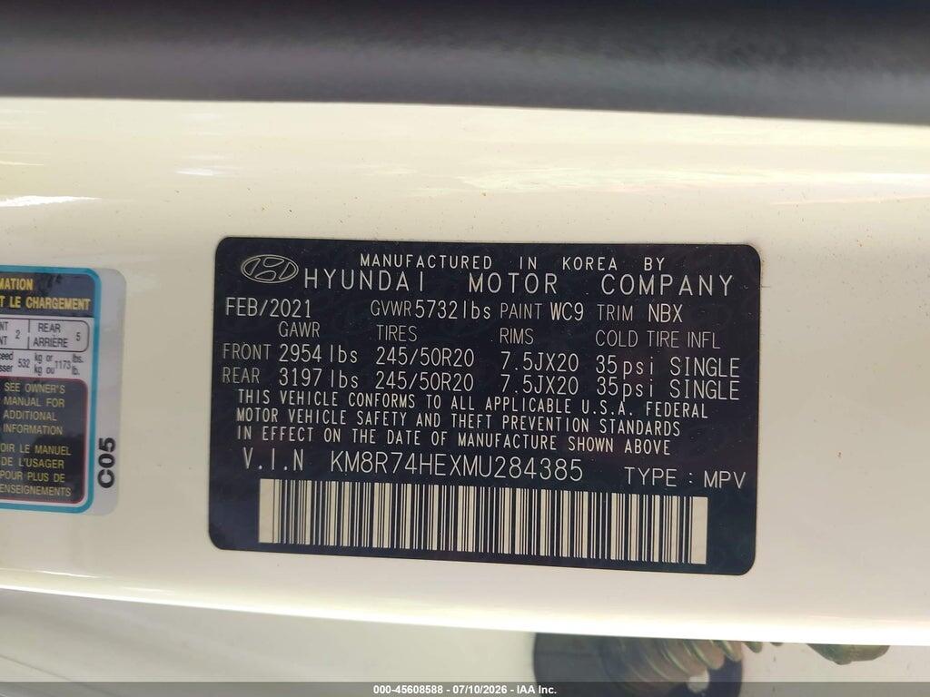 KM8R74HEXMU284385 2021 HYUNDAI PALISADE photo no. 9