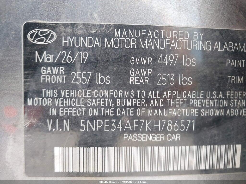 5NPE34AF7KH786571 2019 HYUNDAI SONATA photo no. 9