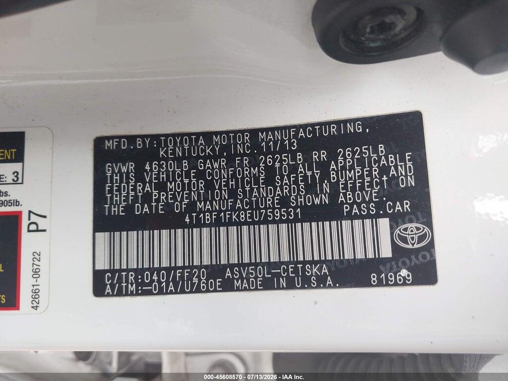 4T1BF1FK8EU759531 2014 TOYOTA CAMRY photo no. 9
