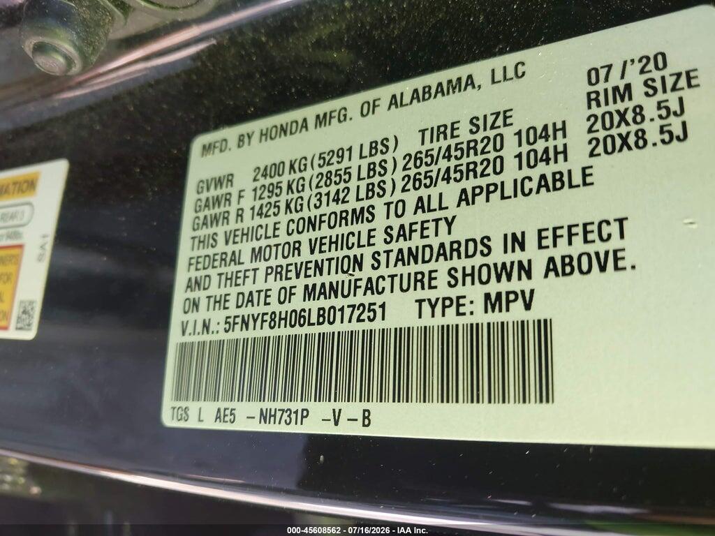 5FNYF8H06LB017251 2020 HONDA PASSPORT photo no. 9