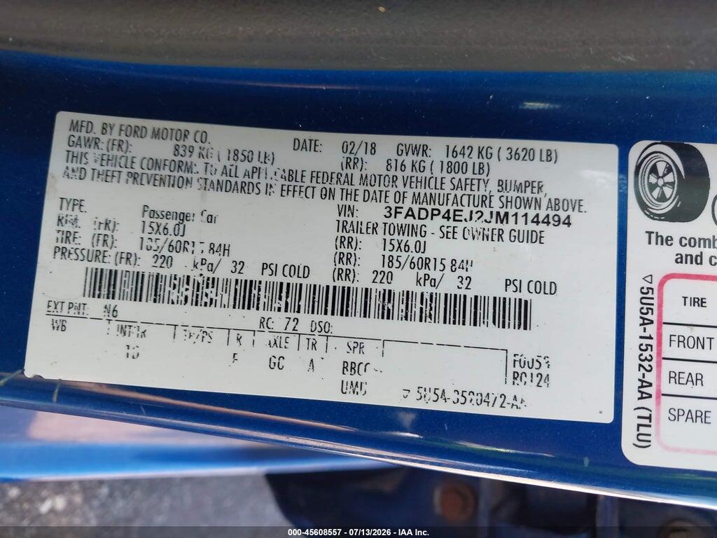 3FADP4EJ2JM114494 2018 FORD FIESTA photo no. 9