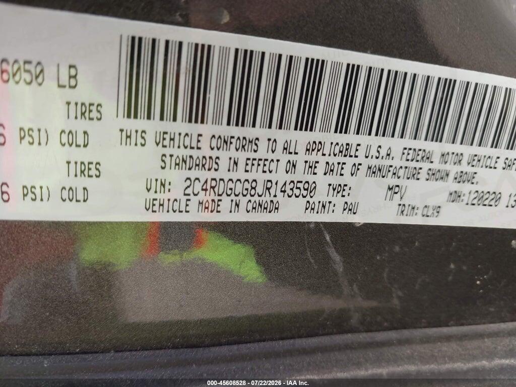 2C4RDGCG8JR143590 2018 DODGE GRAND CARAVAN photo no. 9