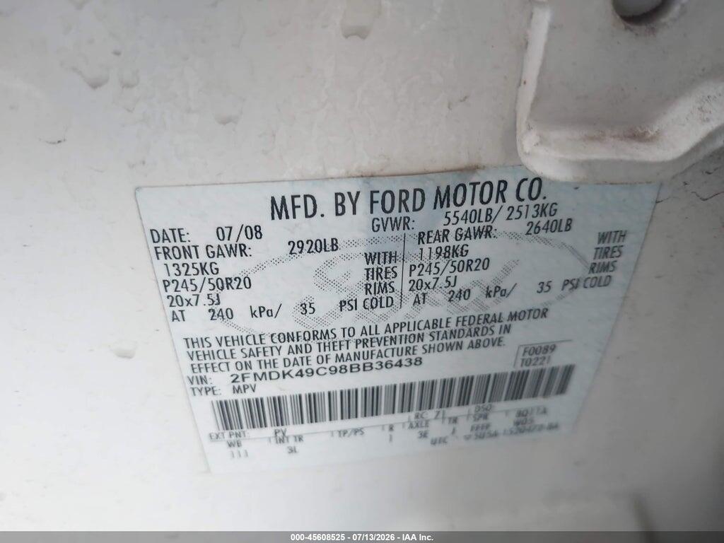 2FMDK49C98BB36438 2008 FORD EDGE photo no. 9