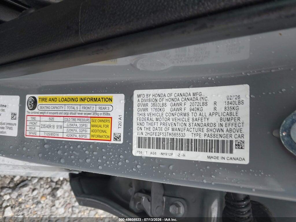 2HGFE2F53TH565533 2026 HONDA CIVIC photo no. 9