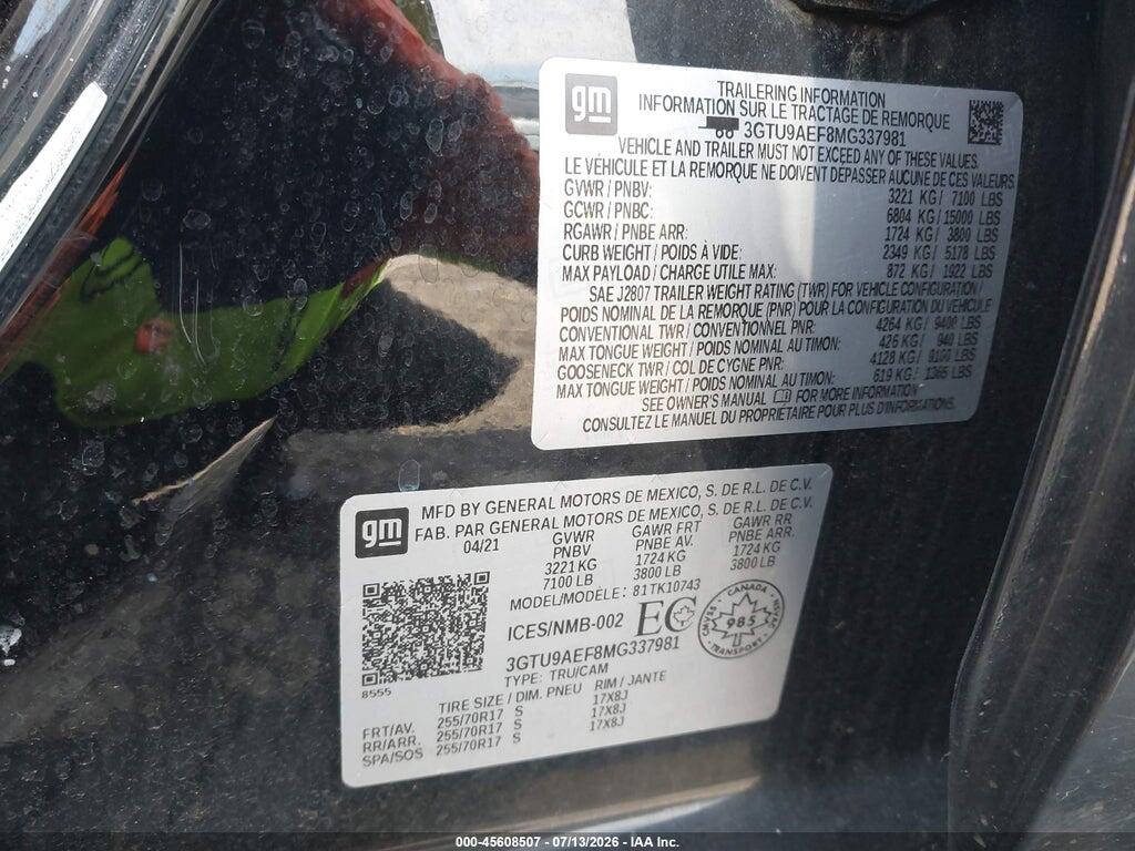 3GTU9AEF8MG337981 2021 GMC SIERRA 1500 photo no. 9
