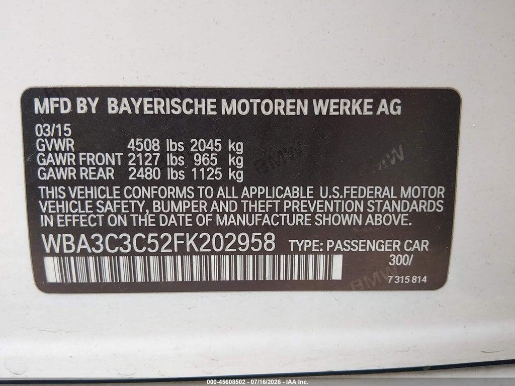 WBA3C3C52FK202958 2015 BMW 320I photo no. 9