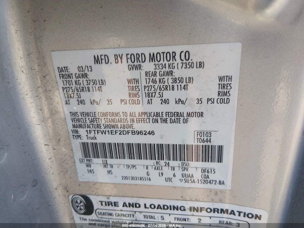 1FTFW1EF2DFB96246 2013 FORD F-150 photo no. 9