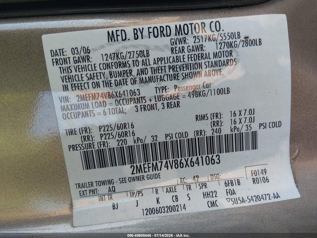 2MEFM74V86X641063 2006 MERCURY GRAND MARQUIS photo no. 9