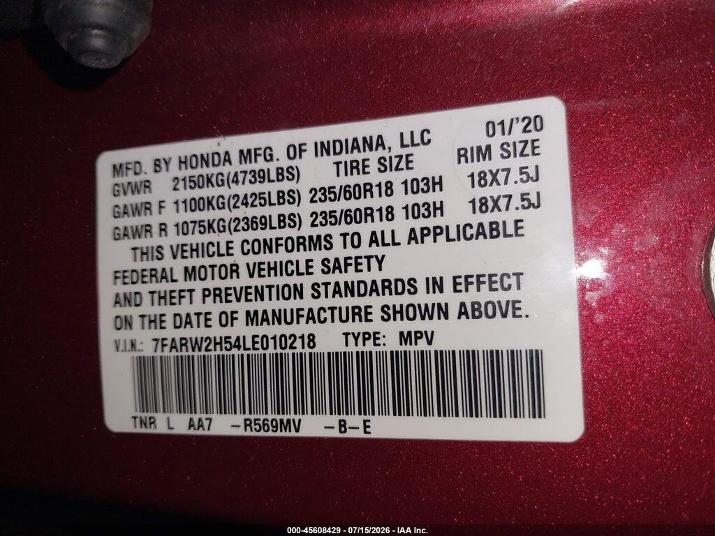 7FARW2H54LE010218 2020 HONDA CR-V photo no. 9