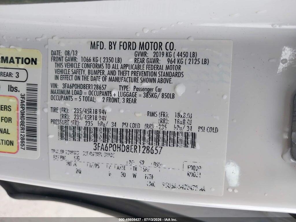 3FA6P0HD8ER128657 2014 FORD FUSION photo no. 9