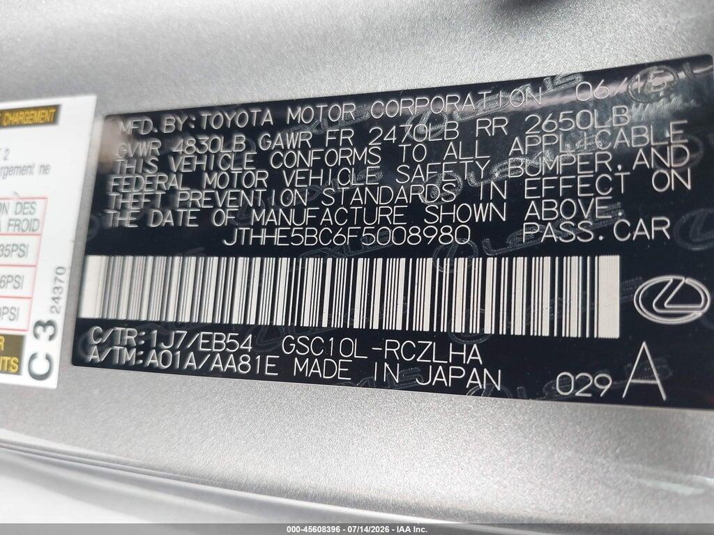 JTHHE5BC6F5008980 2015 LEXUS RC 350 photo no. 9