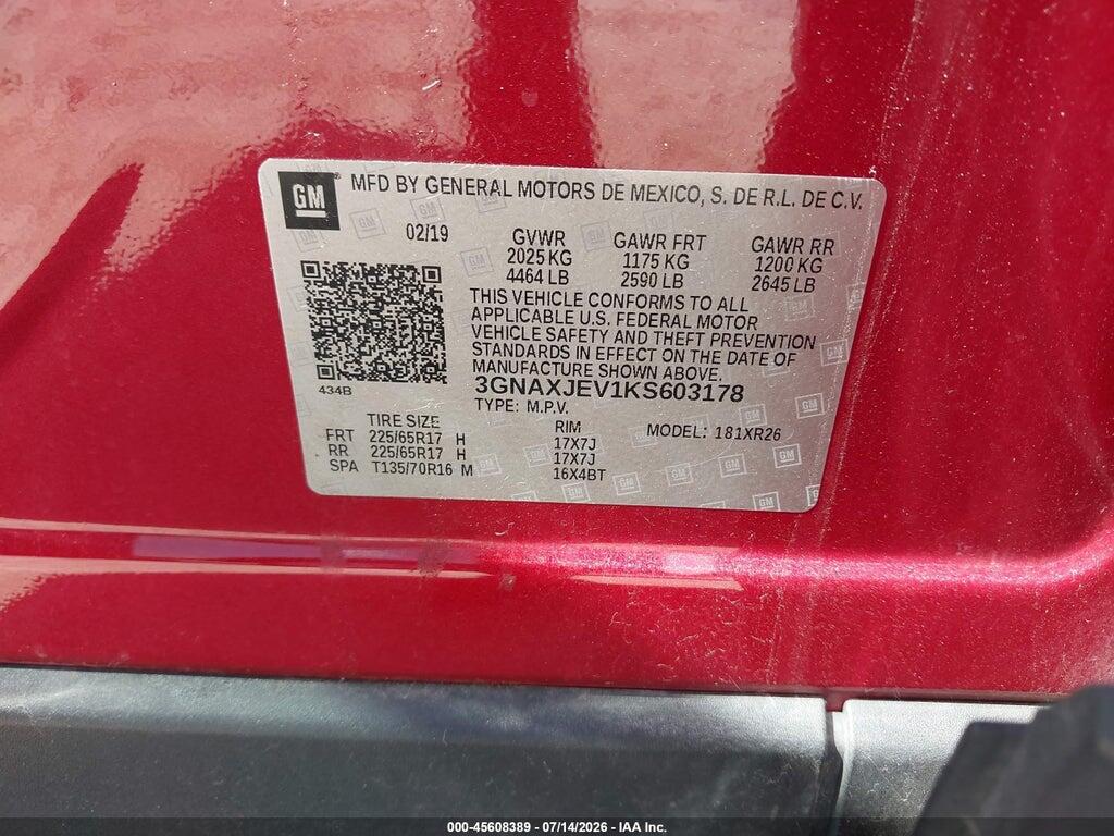 3GNAXJEV1KS603178 2019 CHEVROLET EQUINOX photo no. 9