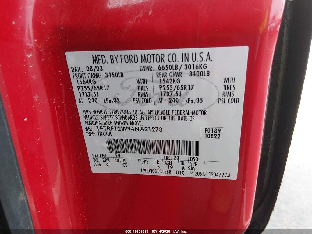 1FTRF12W94NA21273 2004 FORD F-150 photo no. 9