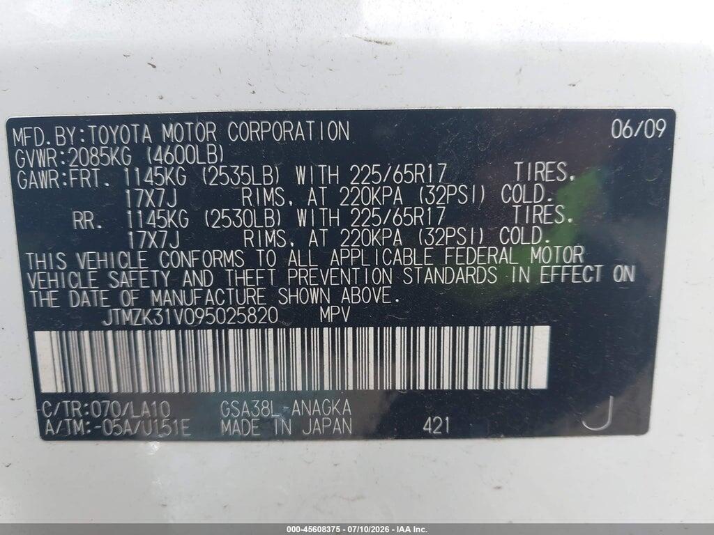 JTMZK31V095025820 2009 TOYOTA RAV4 photo no. 9