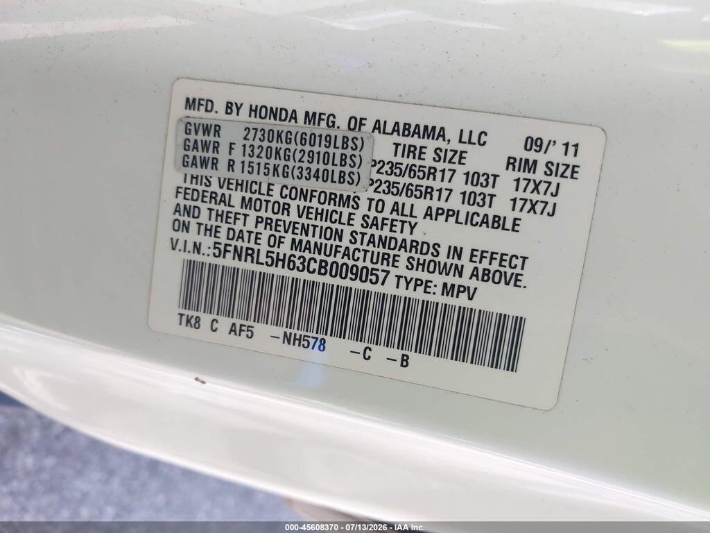 5FNRL5H63CB009057 2012 HONDA ODYSSEY photo no. 9