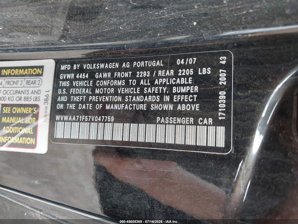 WVWAA71F57V047759 2007 VOLKSWAGEN EOS photo no. 9