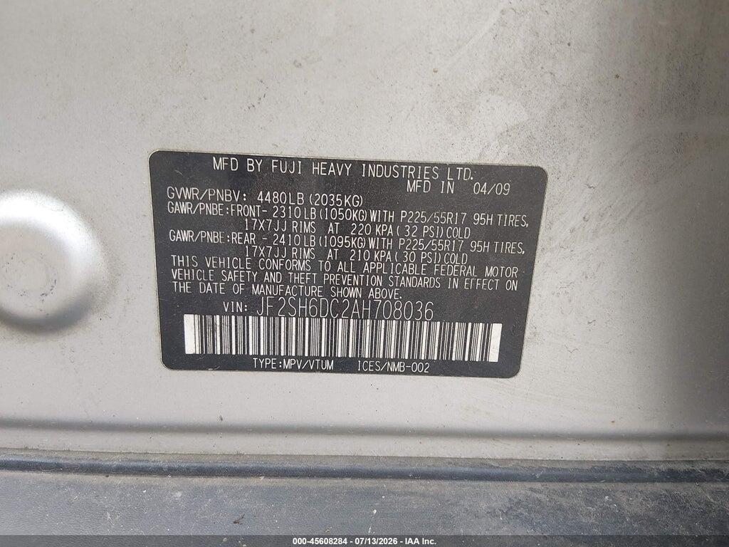 JF2SH6DC2AH708036 2010 SUBARU FORESTER photo no. 9