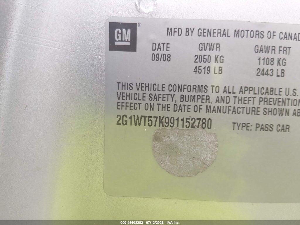2G1WT57K991152780 2009 CHEVROLET IMPALA photo no. 9