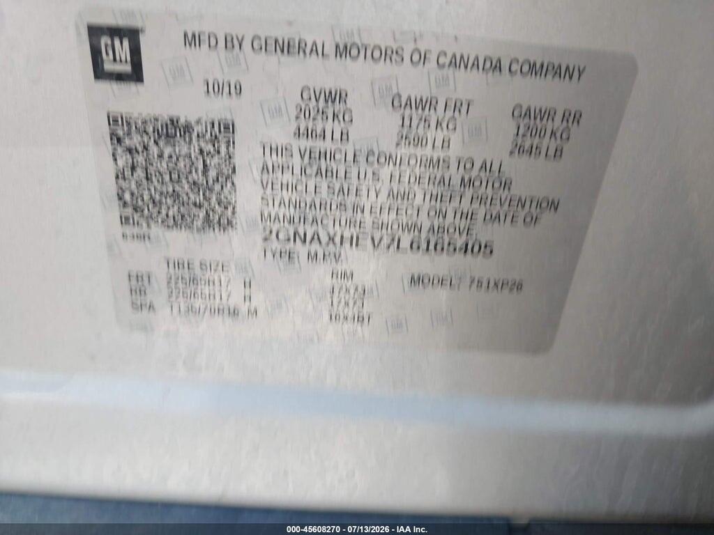 2GNAXHEV7L6165405 2020 CHEVROLET EQUINOX photo no. 9