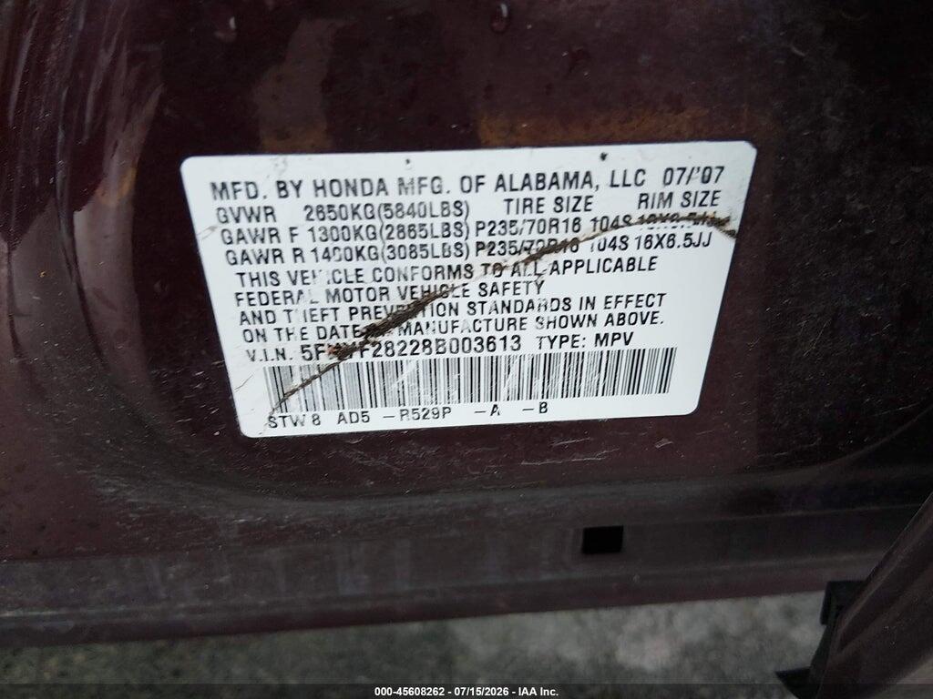 5FNYF28228B003613 2008 HONDA PILOT photo no. 9
