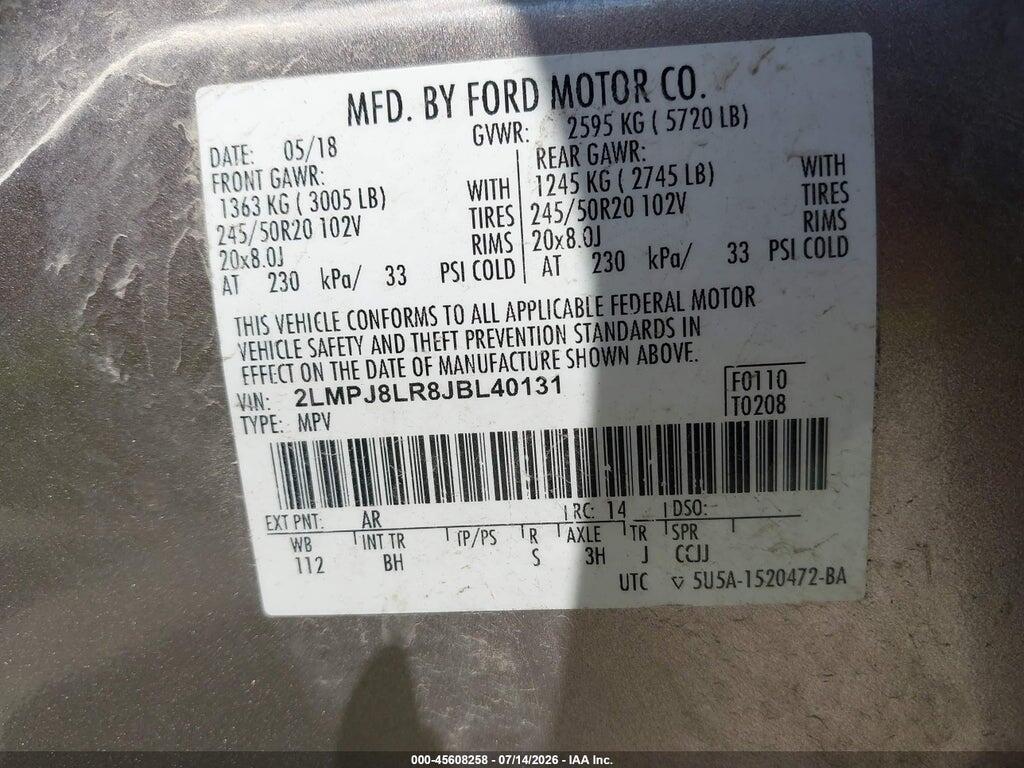 2LMPJ8LR8JBL40131 2018 LINCOLN MKX photo no. 9