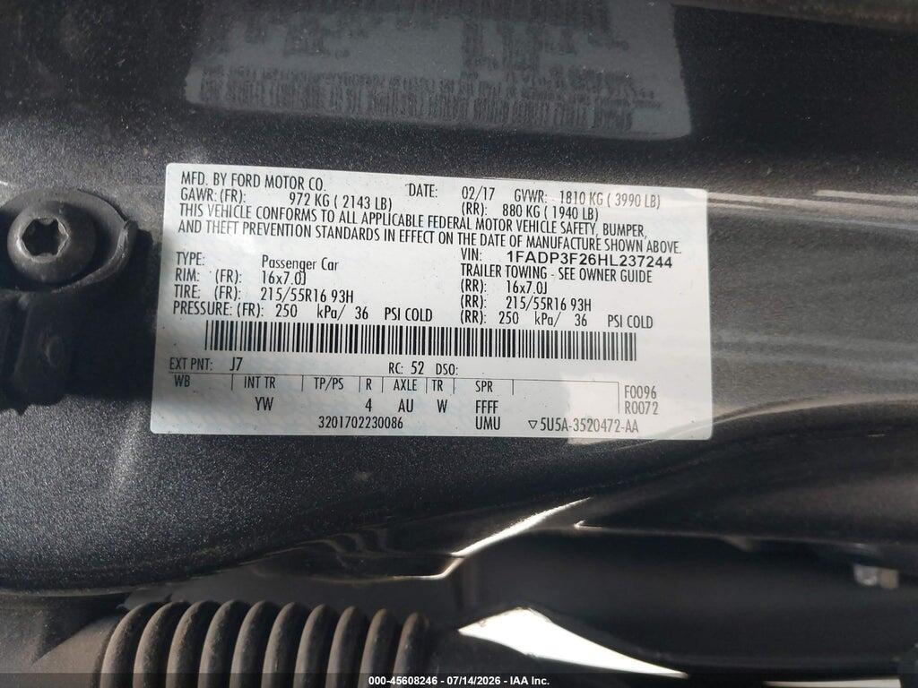 1FADP3F26HL237244 2017 FORD FOCUS photo no. 9