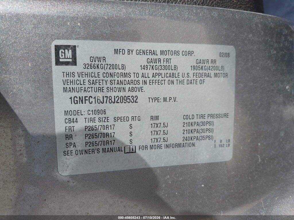 1GNFC16J78J209532 2008 CHEVROLET SUBURBAN 1500 photo no. 9