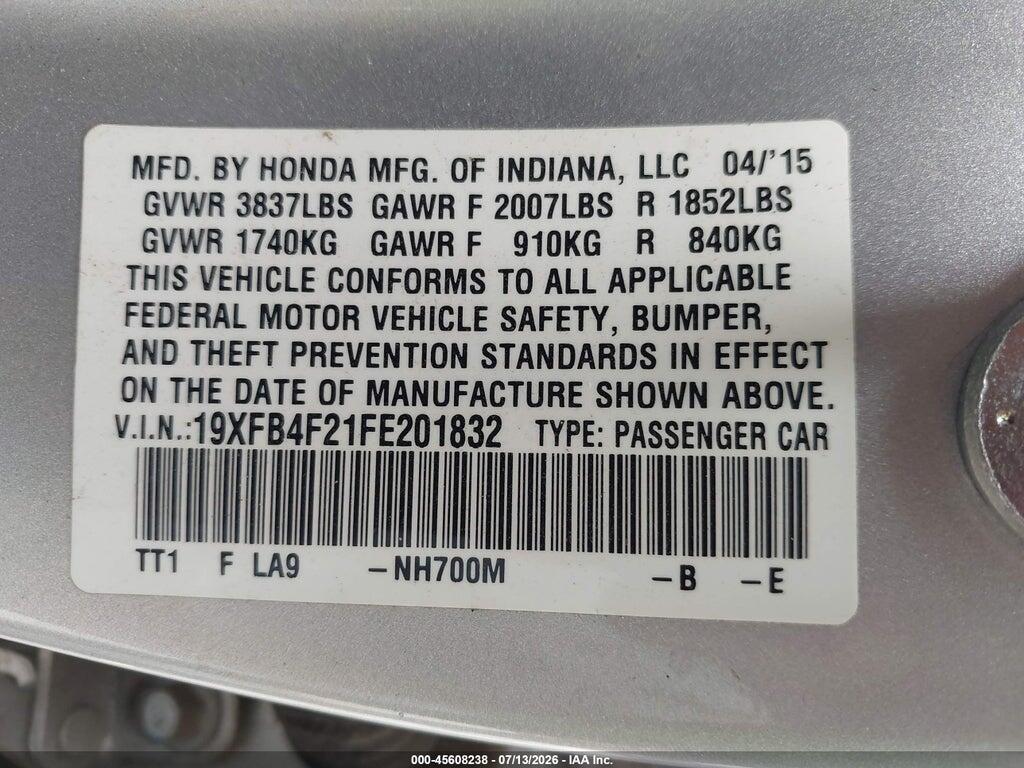 19XFB4F21FE201832 2015 HONDA CIVIC HYBRID photo no. 9