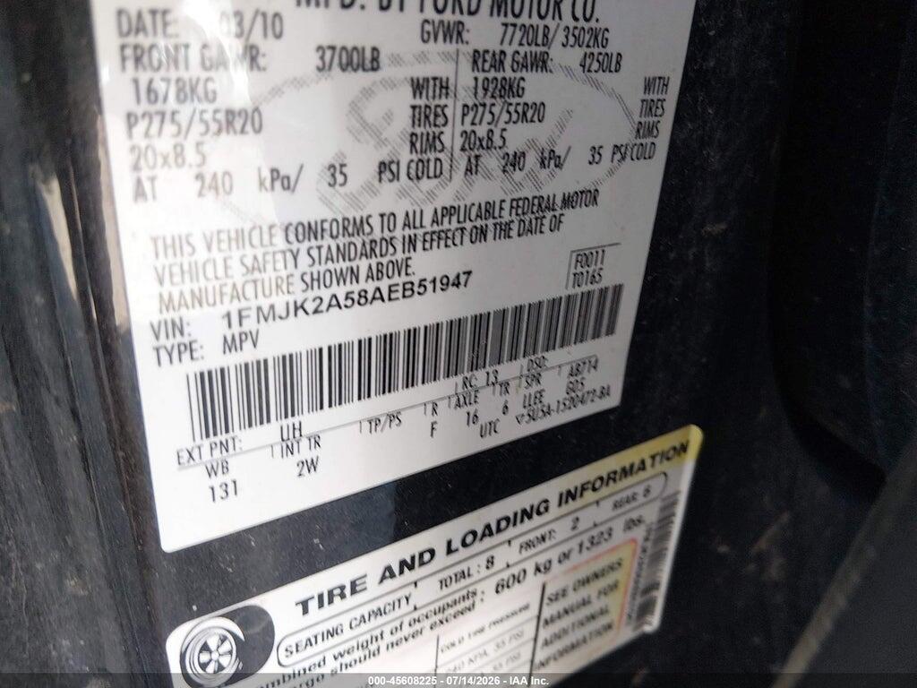 1FMJK2A58AEB51947 2010 FORD EXPEDITION EL photo no. 9