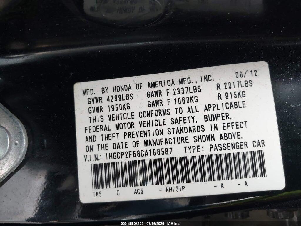 1HGCP2F68CA188587 2012 HONDA ACCORD photo no. 9
