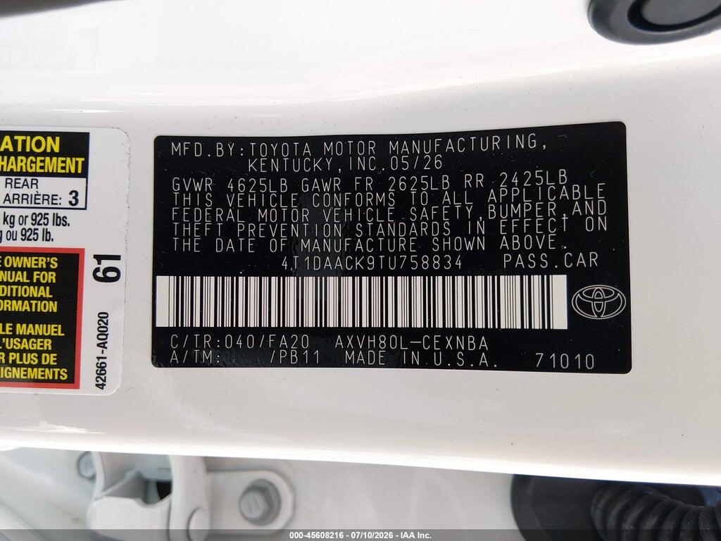 4T1DAACK9TU758834 2026 TOYOTA CAMRY photo no. 9