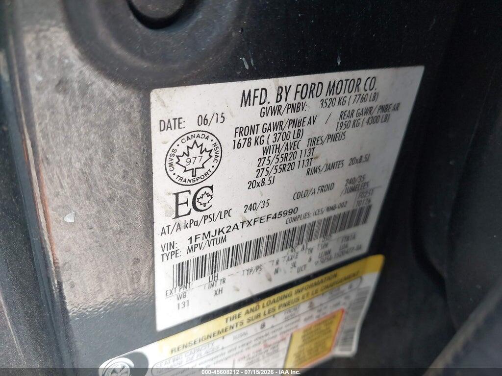 1FMJK2ATXFEF45990 2015 FORD EXPEDITION MAX photo no. 9