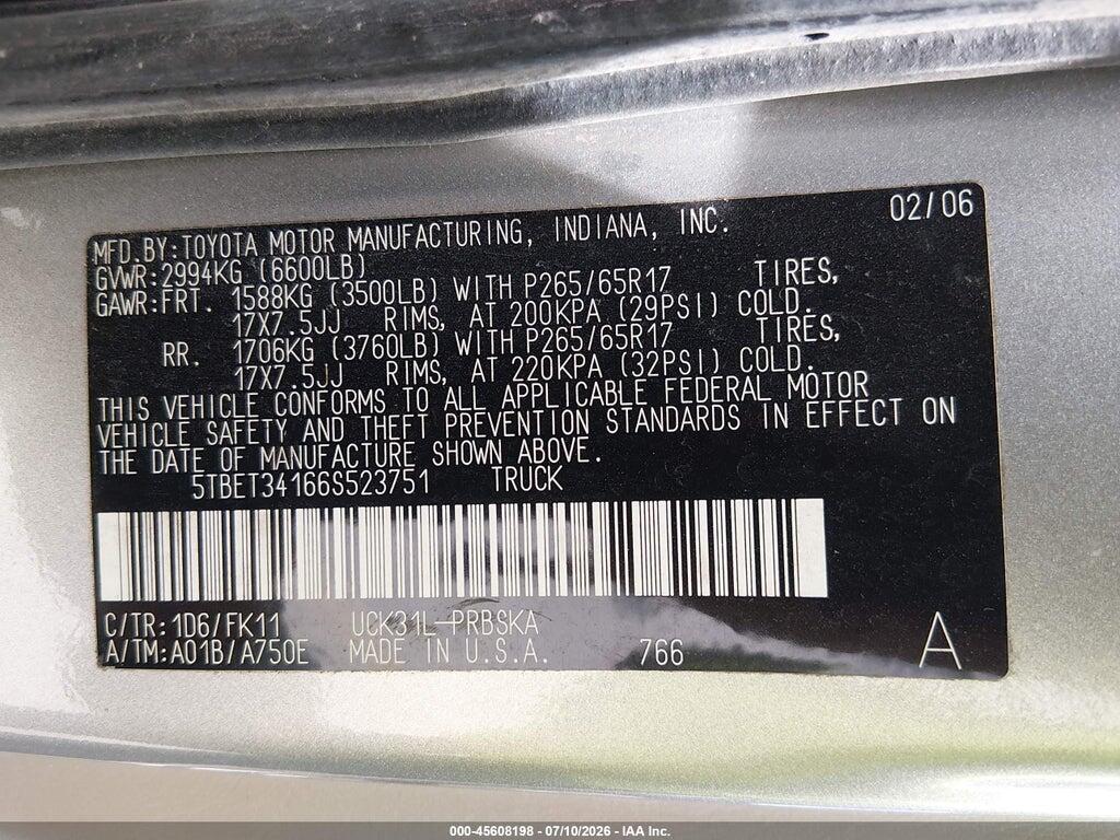 5TBET34166S523751 2006 TOYOTA TUNDRA photo no. 9