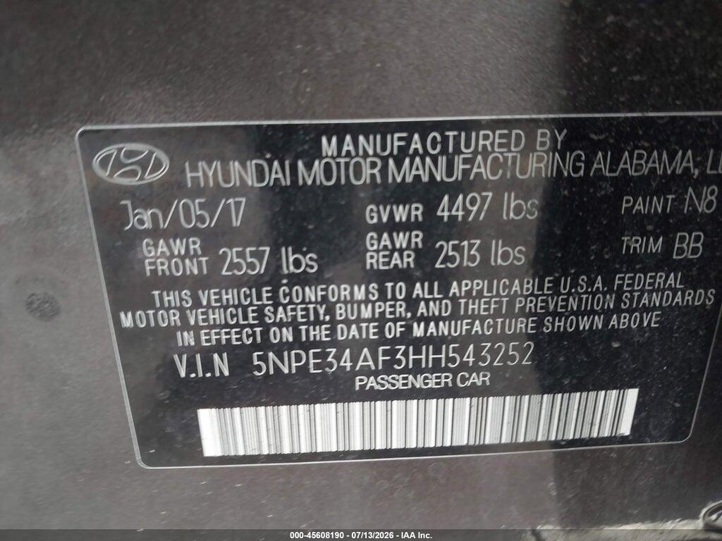 5NPE34AF3HH543252 2017 HYUNDAI SONATA photo no. 9