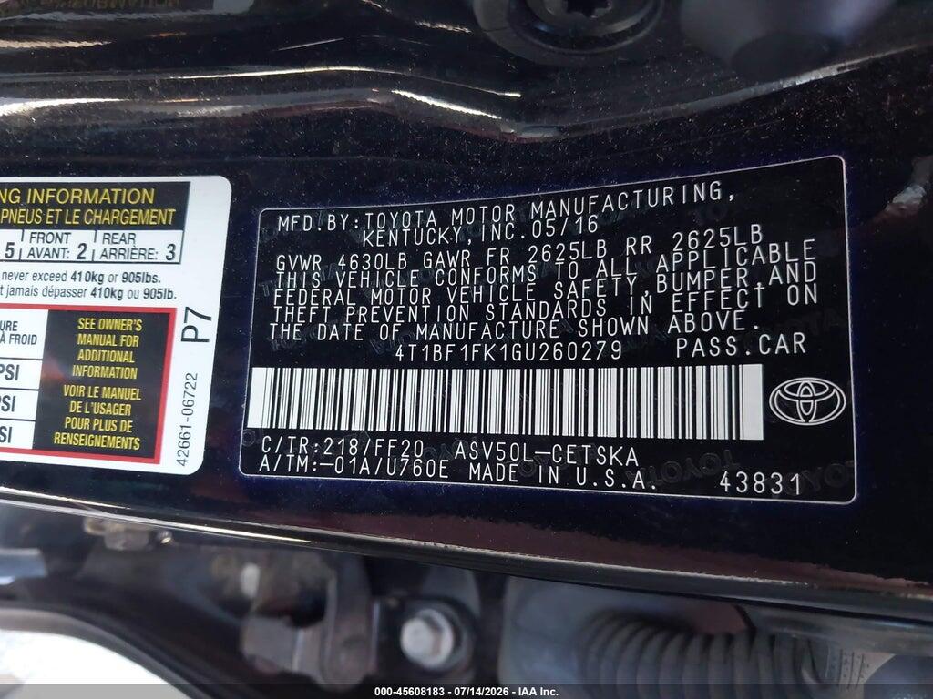 4T1BF1FK1GU260279 2016 TOYOTA CAMRY photo no. 9