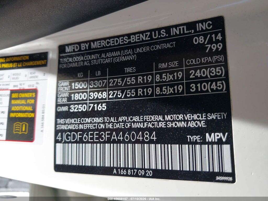 4JGDF6EE3FA460484 2015 MERCEDES-BENZ GL 450 photo no. 9