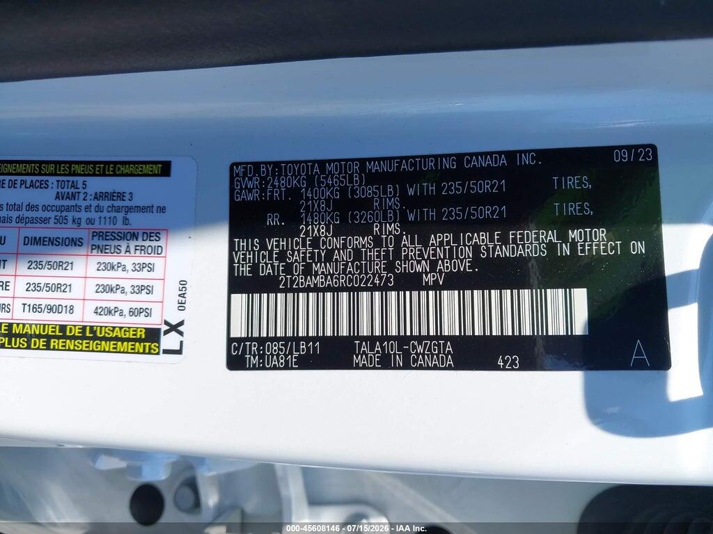 2T2BAMBA6RC022473 2024 LEXUS RX 350 photo no. 9
