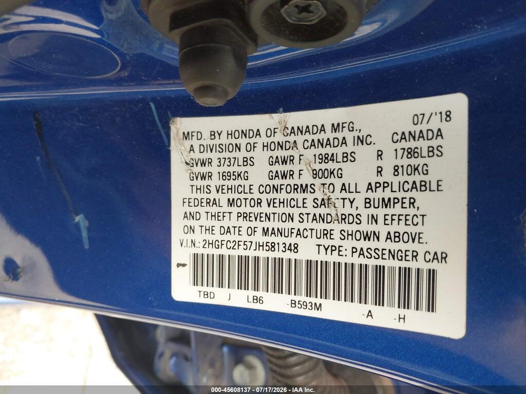 2HGFC2F57JH581348 2018 HONDA CIVIC photo no. 9