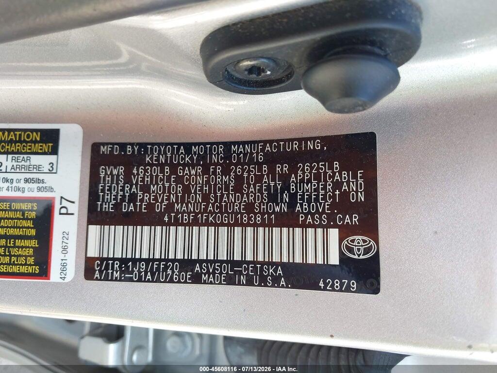 4T1BF1FK0GU183811 2016 TOYOTA CAMRY photo no. 9