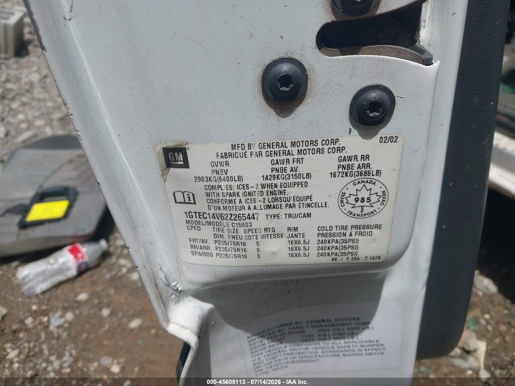 1GTEC14V62Z265447 2002 GMC SIERRA 1500 photo no. 9