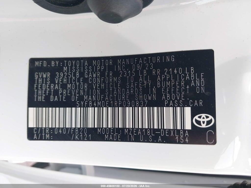 5YFB4MDE1RP090837 2024 TOYOTA COROLLA photo no. 9