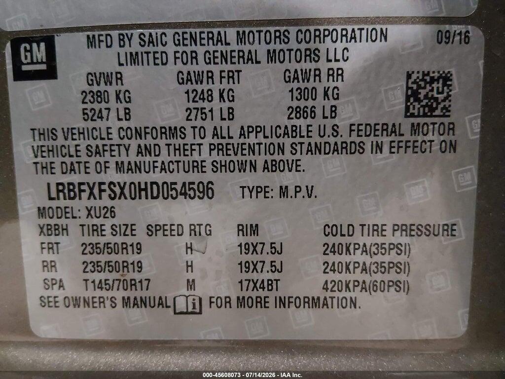 LRBFXFSX0HD054596 2017 BUICK ENVISION photo no. 9