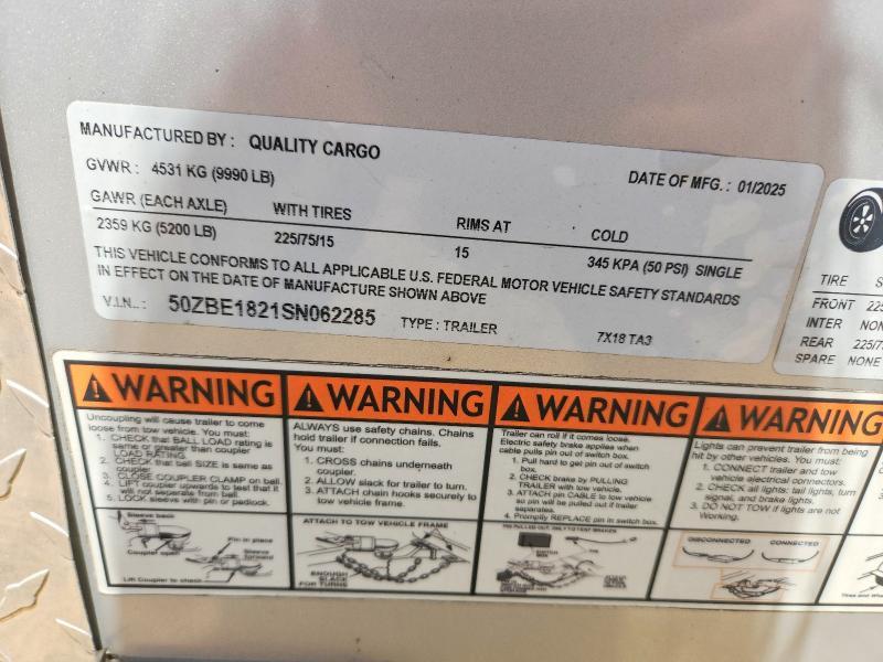 2025 QUALITY CARGO 7X18TA3 ENCLOSED CARGO TRAILER — Фото 10 из 10