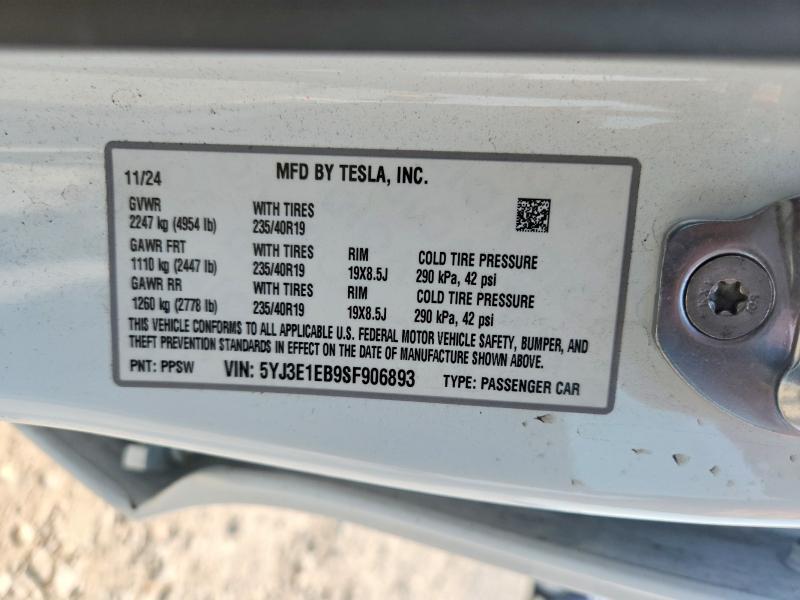 5YJ3E1EB9SF906893 2025 TESLA MODEL 3 photo no. 12